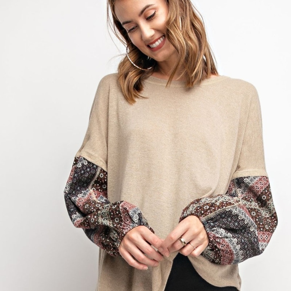 ❄️LAST3️⃣//MUSHROOM CONTRAST SLEEVES BOHO TOP